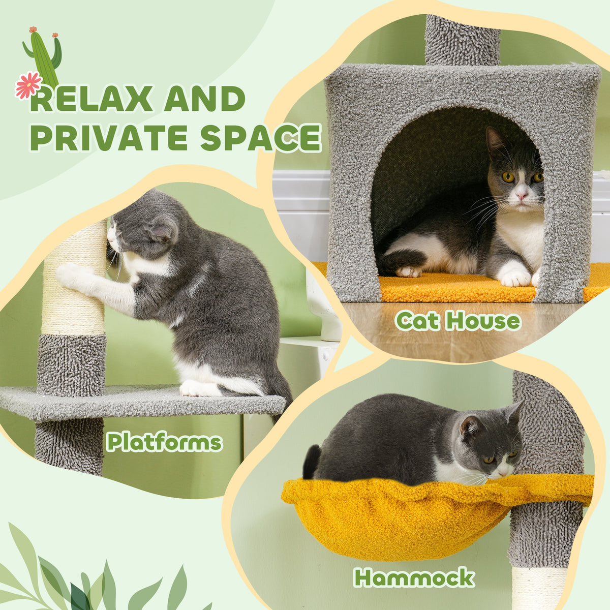 Floor to Ceiling Cat TreeTower with 90.5"-108" Adjustable Height, Scratching Posts, Hammock, Condo – view 20