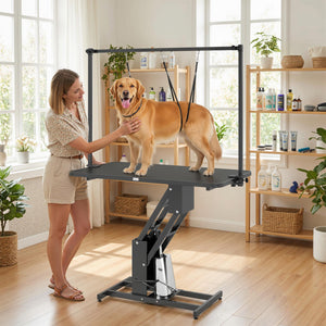 43" L Hydraulic Dog Grooming Table, Z-Lift Height Adjustable Pet Grooming Table with Noose and Non-Slip Tabletop