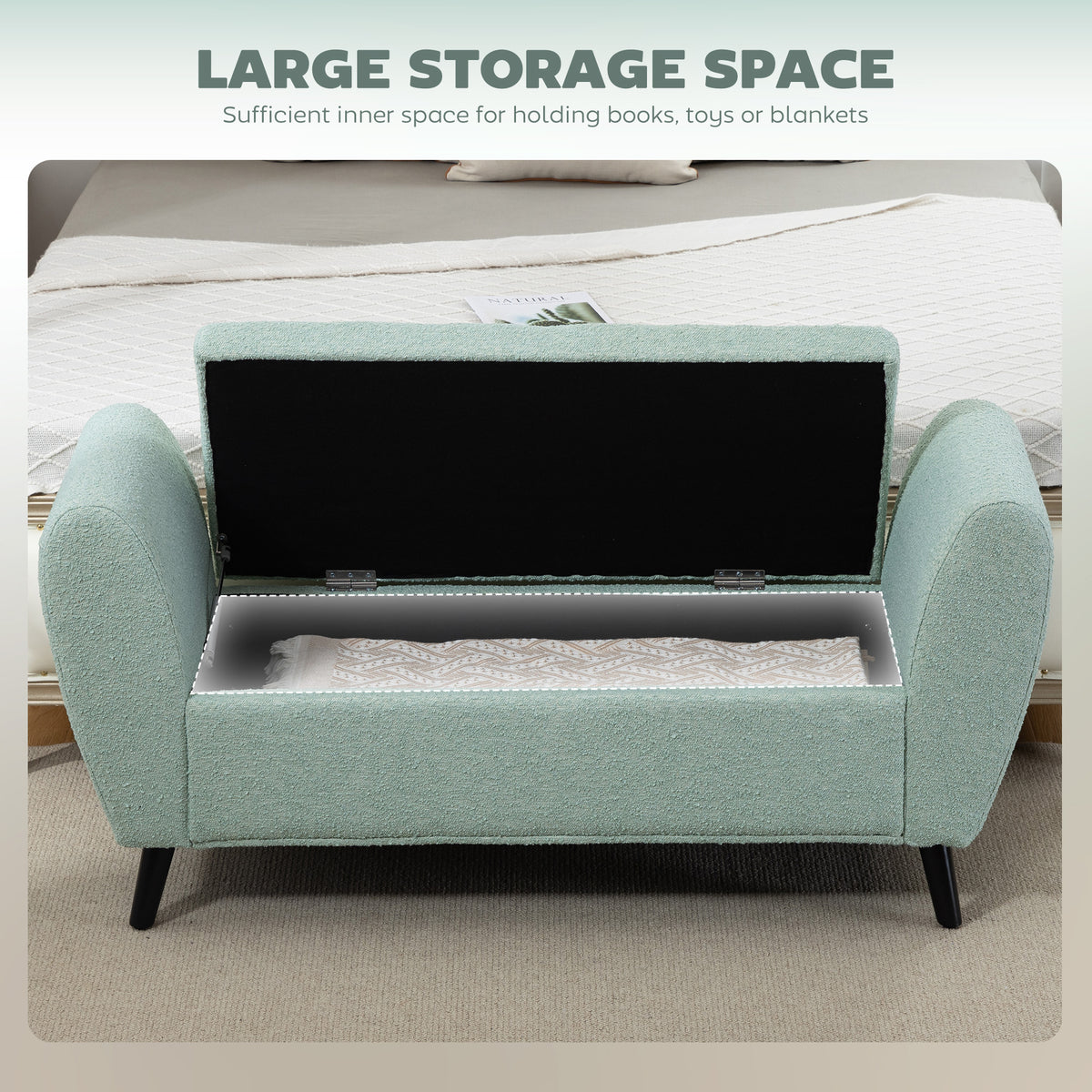 Upholstered Storage Bench with Arms, Modern Ottoman Bench for Bedroom, Entryway, and Living Room, Black – view 10