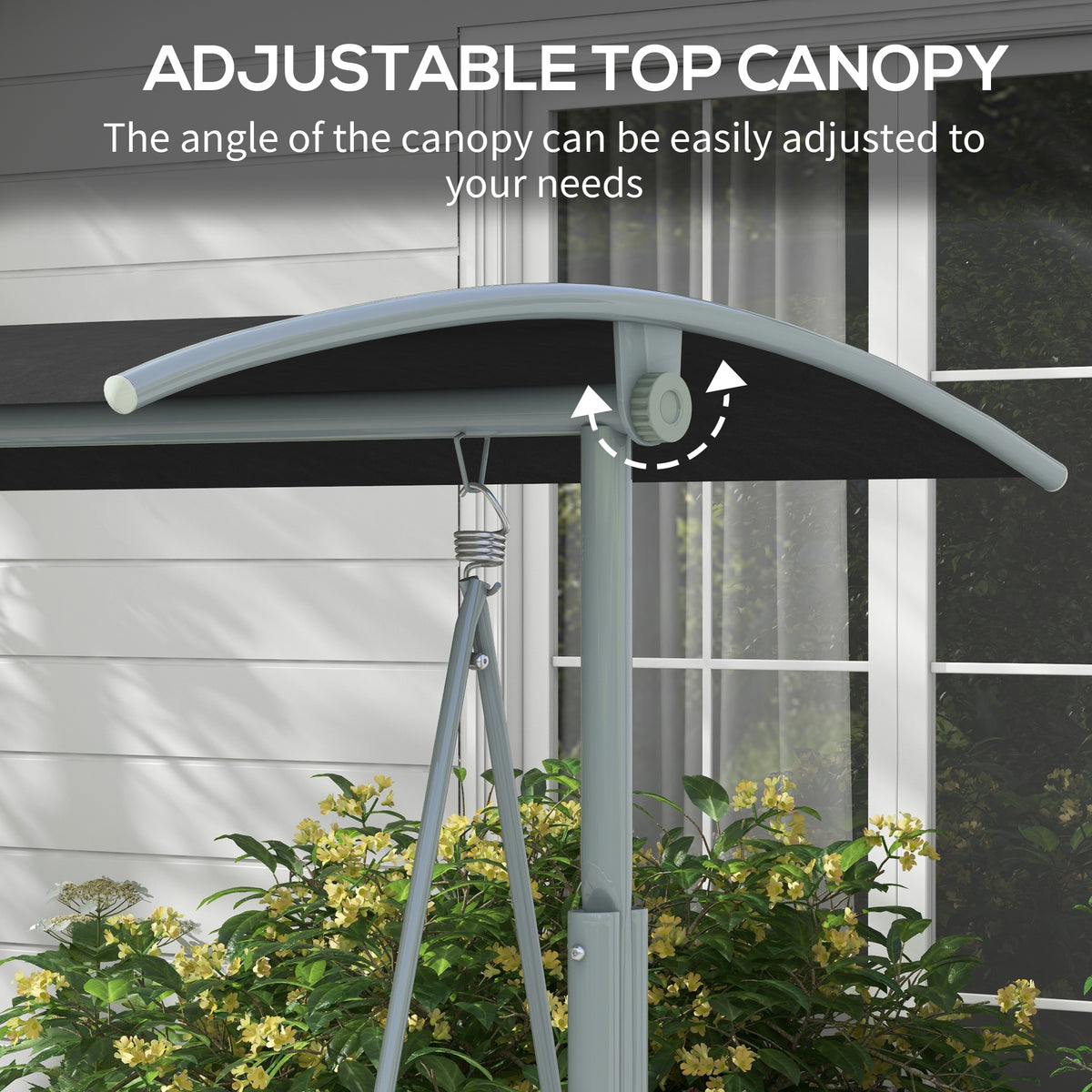 2-Seater Outdoor Porch Swing with Adjustable Canopy and Table, Patio Swing Chair for Garden, Poolside, Backyard, Black