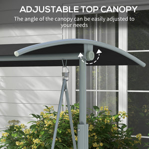 2-Seater Outdoor Porch Swing with Adjustable Canopy and Table, Patio Swing Chair for Garden, Poolside, Backyard, Black