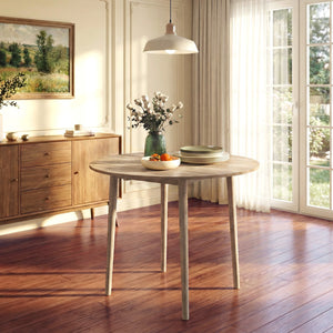 Folding Dining Table, Round Drop Leaf Kitchen Table for Small Spaces with Wood Legs, Oak – view 7
