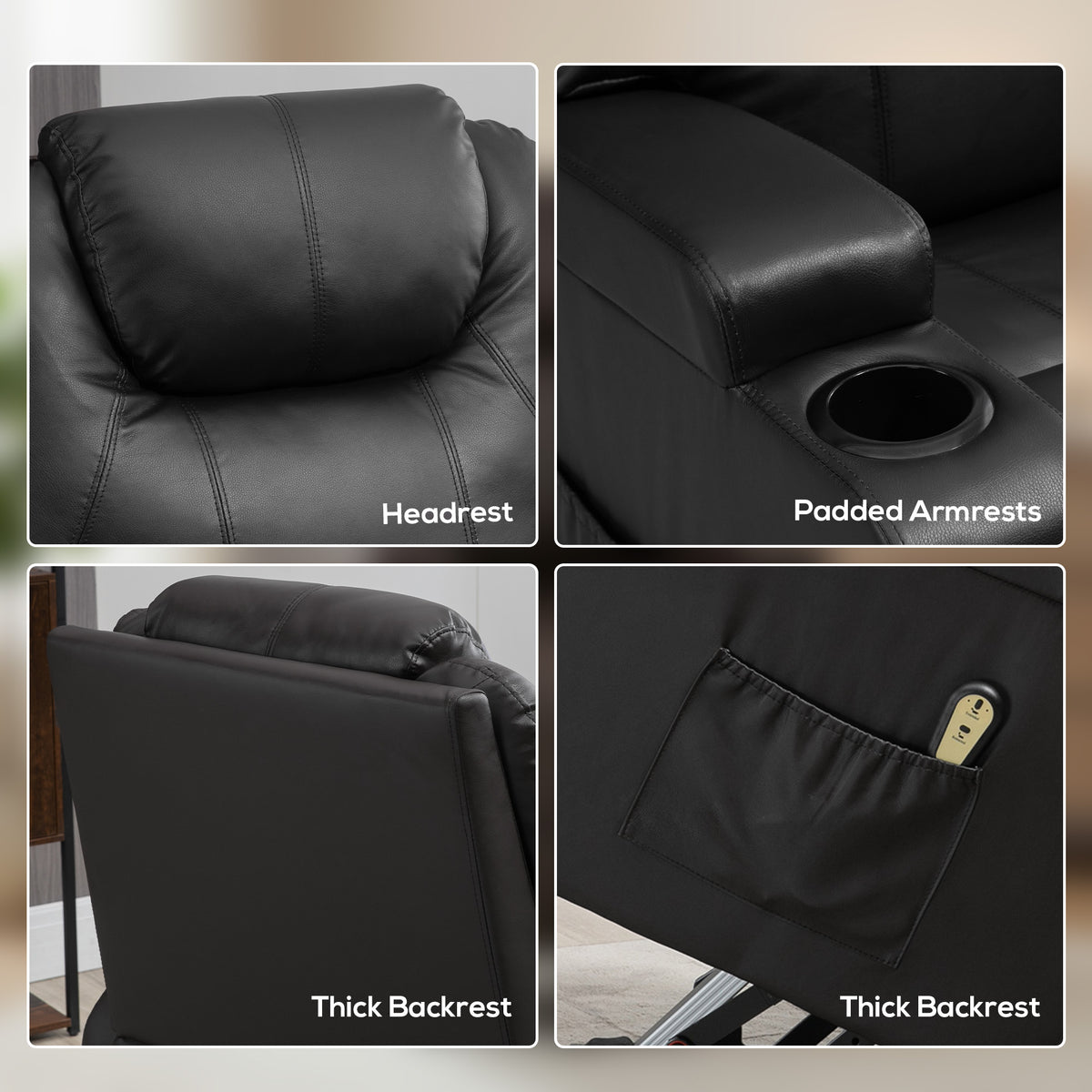 Power Lift Recliner Chair for Elderly, PU Leather Lift Chair with Thick and High Back, Footrest, Remote – view 5