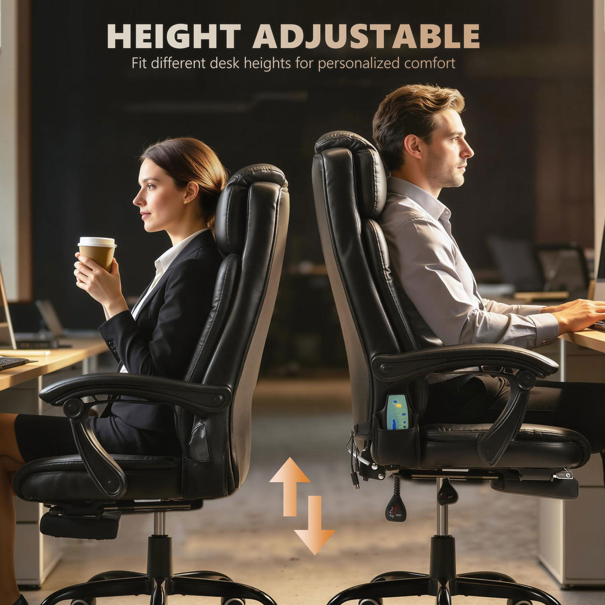 Reclining Office Chair with Footrest, Vibrating Massage, Adjustable Height, Perfect Office, Black