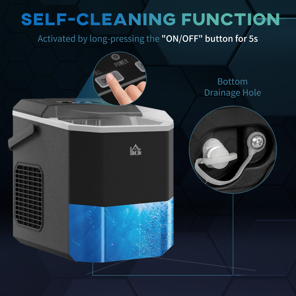 Portable Ice Maker, Self Cleaning Ice Machine with 9 Ice Cubes Ready in 6 Mins, 26lbs/24Hrs, 2 Sizes of Bullet Ice
