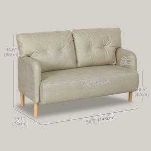 58" 2 Seat Sofa, Modern Love Seats Furniture, Upholstered 2 Seater Couch, Solid Wood Frame, Beige – view 2