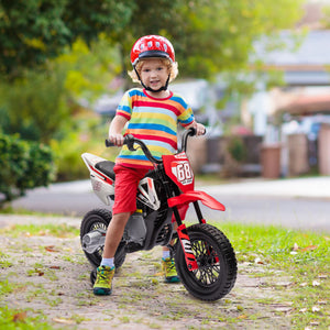 Qaba 12V Kids Dirt Bike, Electric Motorcycle with Twist Grip Throttle, Training Wheels, Rear Suspension & Music
