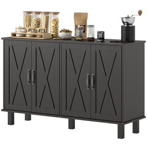 Kitchen Sideboard Cabinet with 4 Barn Doors and 2 Adjustable Shelves, Buffet Table for Living Room