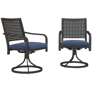 2 Pieces Patio Swivel Chairs with Cushion, Outdoor Swivel Rocker with Curved Armrests, Backrest for Garden, Balcony, Porch, Navy Blue