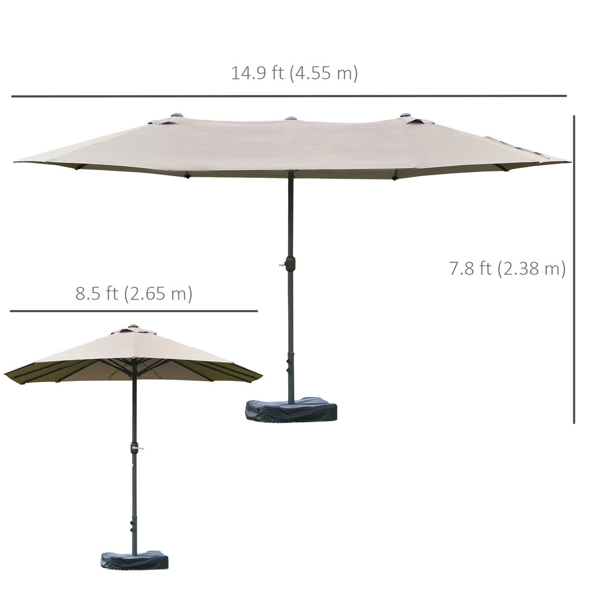 15' Outdoor Patio Umbrella with Twin Canopy Sunshade Steel Table Umbrella w/ Lift Crank, Cross base – view 7
