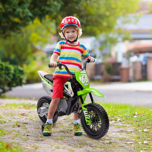Qaba 12V Kids Dirt Bike, Electric Motorcycle with Twist Grip Throttle, Training Wheels, Rear Suspension & Music