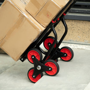 6-Wheels Stair Climber Trolley Cart, Hand Truck and Dolly, Foldable Steel Load Cart, 264lbs Capacity, Black and Red
