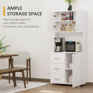 Freestanding Kitchen Buffet with Hutch Storage Organizer with 2 Door Cabinets, 3 Drawers and Open Countertop, Adjustable Shelf for Dining Room Pantry, White
