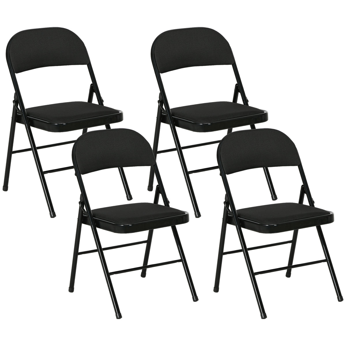 Set of 4 Metal Foldable Chairs, Faux Linen Padded Folding Chairs with Cushion Seat and Open Back for Indoor, Black