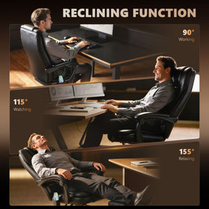 Reclining Office Chair with Footrest, Vibrating Massage, Adjustable Height, Perfect Office, Black