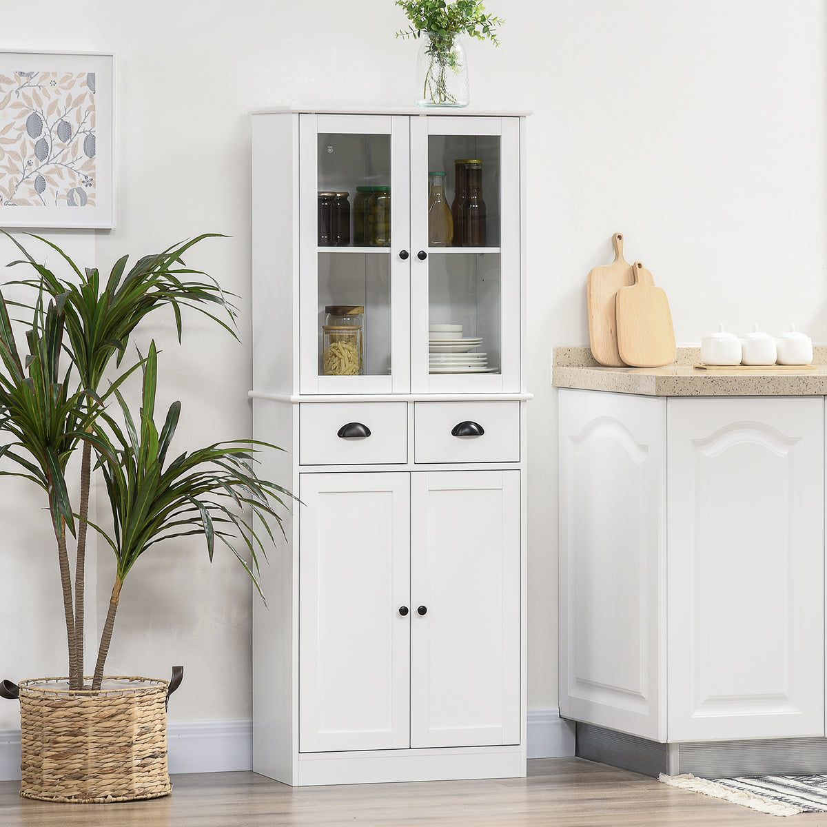 61" Kitchen Pantry Cabinet, Freestanding Farmhouse Buffet Storage Cabinet with Soft Close Glass Doors and – view 14