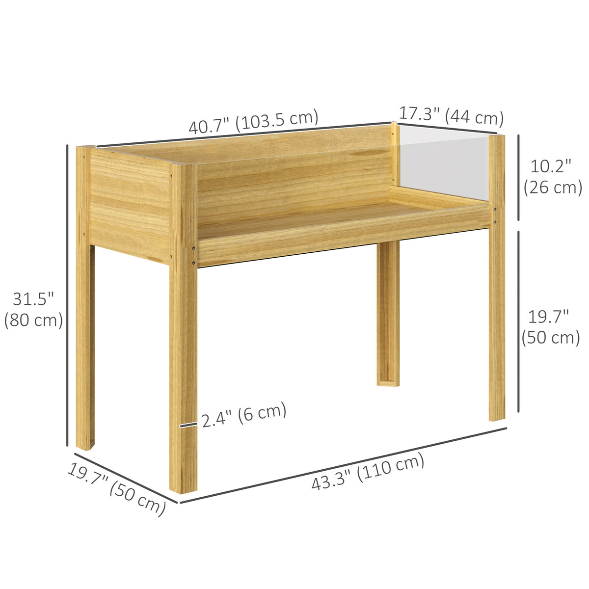 Wooden Raised Garden Bed with Acrylic Panels, Raised Planter Box with Drainage Holes, 29.5" x 18.1" x 23.8" – view 9
