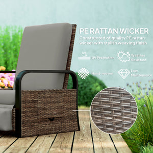 Wicker Outdoor Recliner Chair, Reclining Lounge Chair with Adjustable Backrest, Footrest and Side Tray, Light Grey