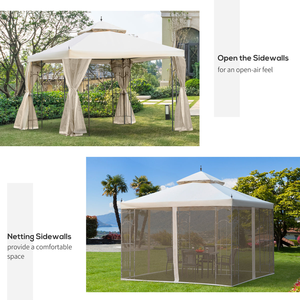 10' x 10' Steel Outdoor Patio Gazebo Canopy with Removable Mesh Curtains, Display Shelves, & Steel Frame – view 4