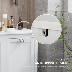 Tilt-Out Laundry Storage Cabinet, Bathroom Storage Organizer with Two-Compartment Tilt Out Hamper, White