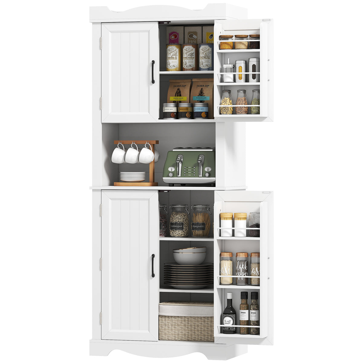 73" Kitchen Pantry Cabinet, Freestanding Kitchen Hutch with 12 Door Shelves, Adjustable Shelves – view 8