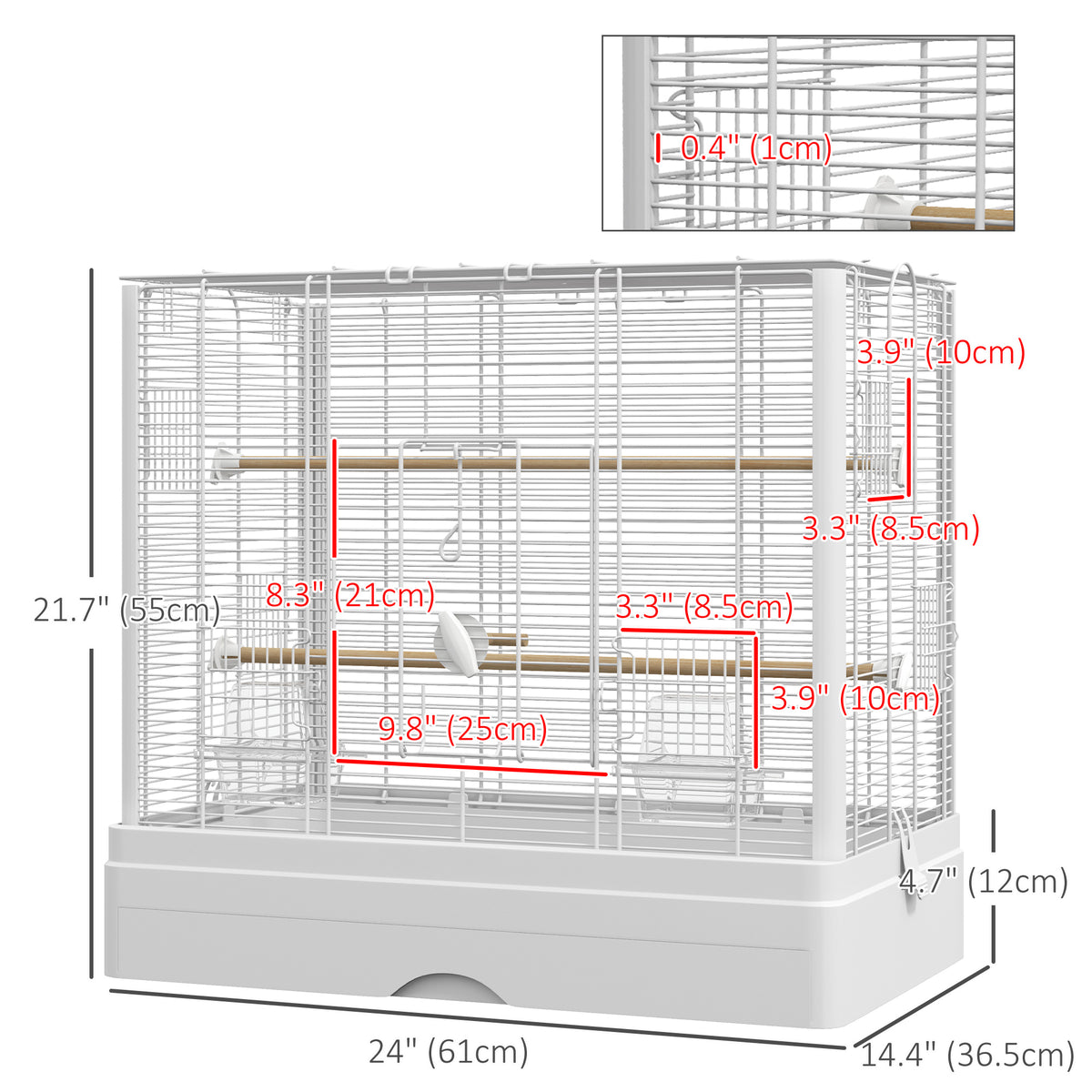 22" Bird Cage for Budgie Finches Canaries Love Birds with Wooden Stands, Slide-Out Tray, Handles – view 9