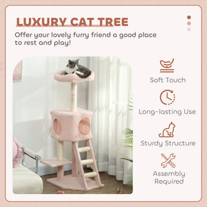 47" Tall Cat Tree Tower with Condo, Ladder, Scratching Posts and Hanging Ball, Light Grey – view 17