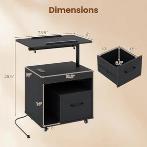 LED Nightstand with Power Outlets Modern Bedside Table with Flip over-Black view 4