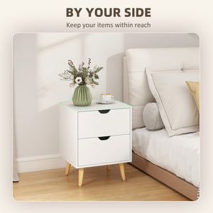 Modern Bedside Table, Nightstand with 2 Drawers and Pine Wood Legs for Bedroom, Living Room, White – view 24