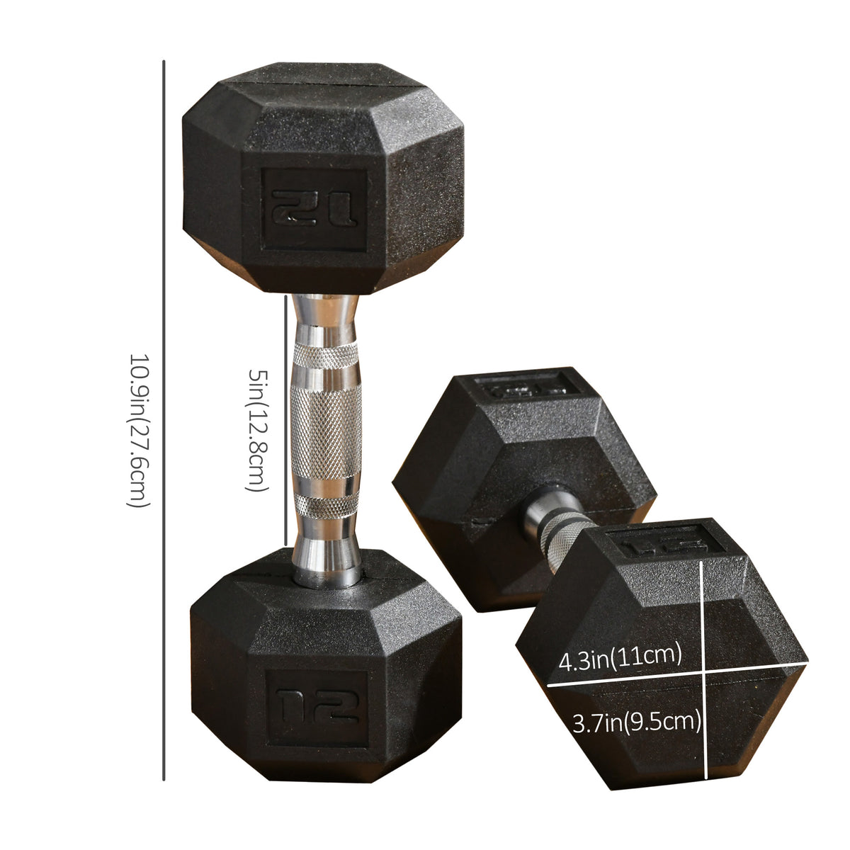 Soozier 2 x 10lbs Rubber Dumbbells Weight Set, Dumbbell Hand Weight for Body Fitness Training for Home Office Gym