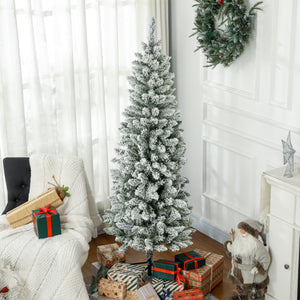 6ft Pencil Christmas Tree, Flocked Tree with 479 Branch Tips and Metal Base for Home, Indoor, Holiday