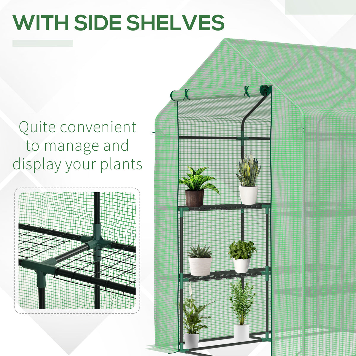 56" x 54" x 74" Walk-in Greenhouse Portable Garden Flower Seed Warm House with 8 Shelves, Outdoor Plant Growth Hot House, PE Cover, Green