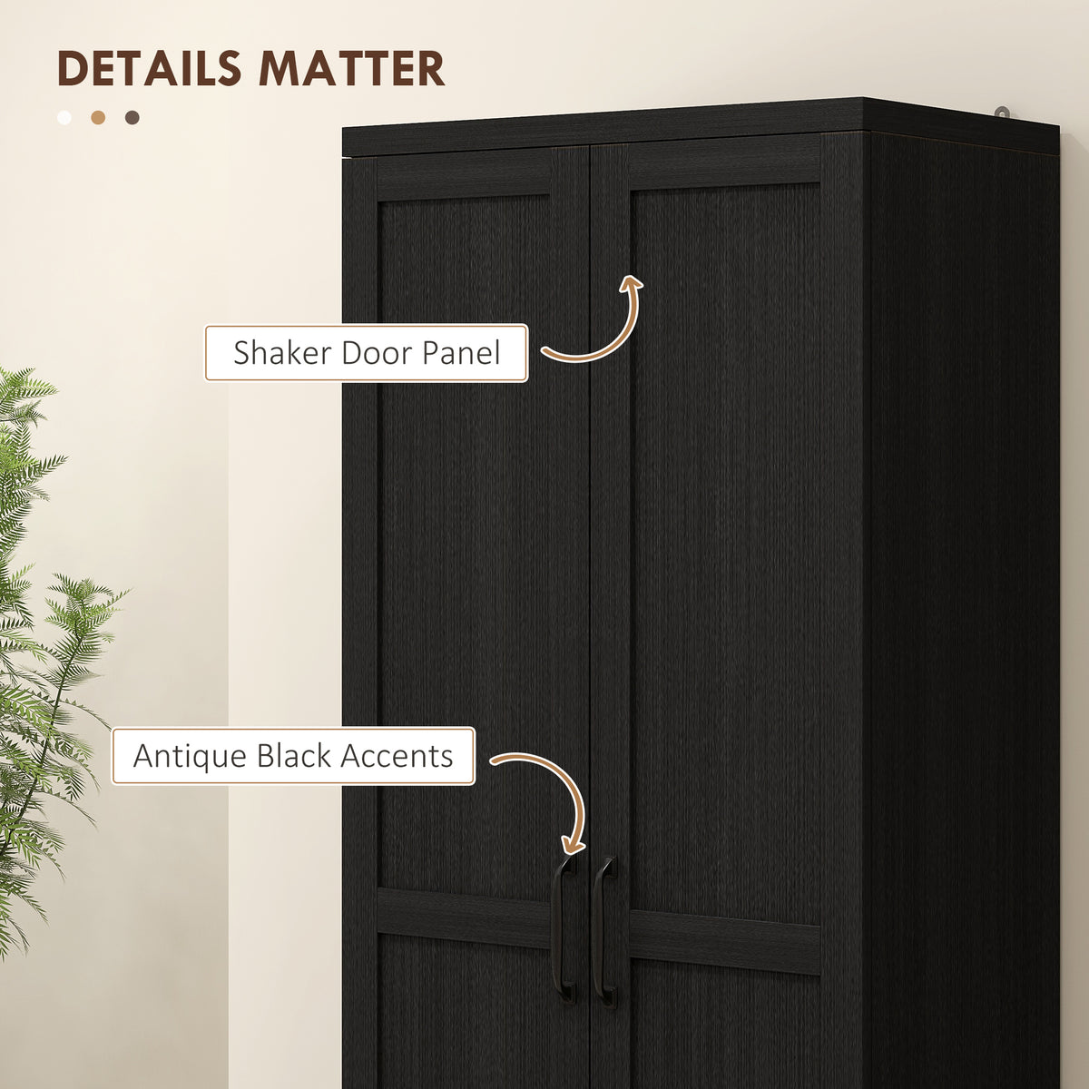 63" Kitchen Storage Cabinet, 5-tier Pantry Cabinet with Doors and Adjustable Shelves for Dining Room, Black – view 6