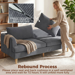 3 Seater Sofa, 74" Modern Corduroy Upholstered Couch with Thick Spring Cushions, Solid Wood Legs, Armrests – view 13