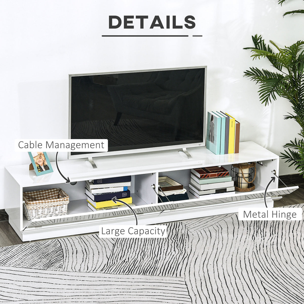 Lighted TV Stand for TVs up to 75", TV Cabinet with Storage for Living Room, High Gloss White – view 6