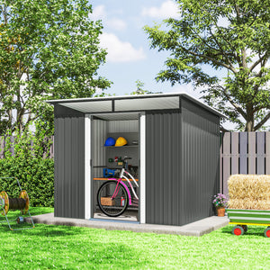 8.5' x 6' Small Gardening Shed Lockable Steel Utility Storage Outdoor Backyard Garden for Gardeners, Grey – view 13