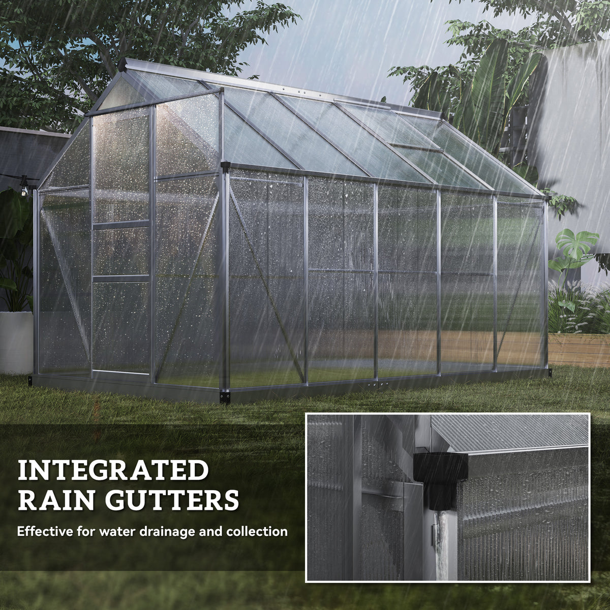 6' x 10' x 6.6' Polycarbonate Greenhouse, Walk-In Green House Kit Garden, Plants Grow, Galvanized Sheet Aluminum Frame with Rain Gutter, Vents and Sliding Door, Sliver