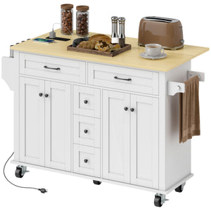Kitchen Island Cart with Power Outlet & Drop Leaf, 55" Rolling Kitchen Island on Wheels with Storage, Black – view 8