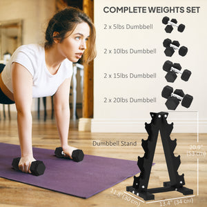 Soozier 100 LBS Hex Dumbbell Set with Rack, Rubber Coated Weights with Non-Slip Handles for Home Gym Strength Training