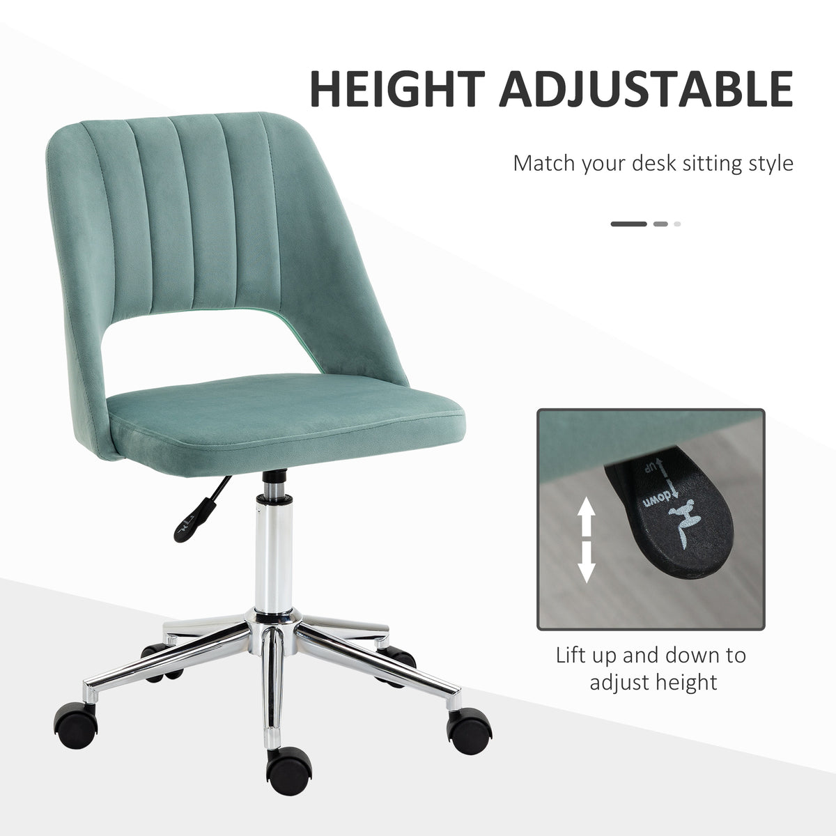 Mid Back Office Chair Velvet Fabric Swivel Scallop Shape Computer Desk Chair, Green – view 3