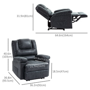 PU Leather Reclining Chair, Manual Recliner Chair for Living Room with Footrest, 2 Side Pockets, Steel Frame, Black