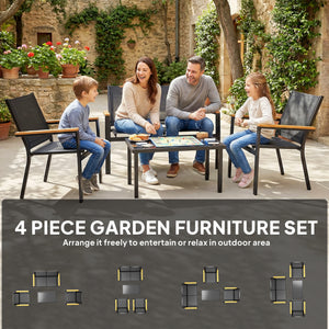 Outdoor 4 Piece Set Patio Furniture with Sofa, Tempered Glass Tabletop for Garden Backyard Porch, Black
