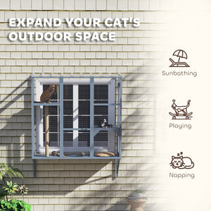 Wooden Catio Outdoor, Cat Window Box Enclosure for 2-3 Large Cats with 2 Jumping Platforms & Scratching – view 3