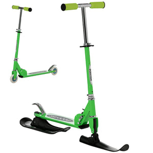 Qaba Snow Scooter, 2 in 1 Design Adjustable Height Scooter Snow Sled for Kids Aged Over 7 Years Old, Foldable Kids Sled Ski Scooter with Wheels Blades
