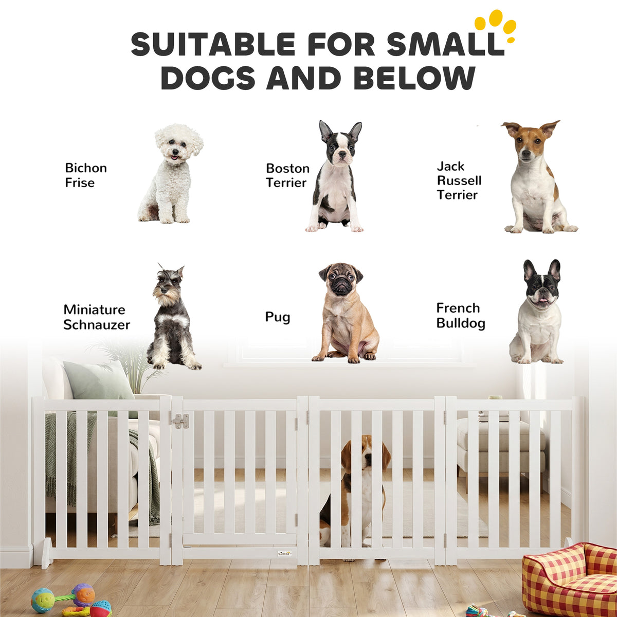 23.5"H Foldable Dog Gate with Door, 4 Panels Freestanding Pet Gate Barriers Indoor with Support Feet – view 6
