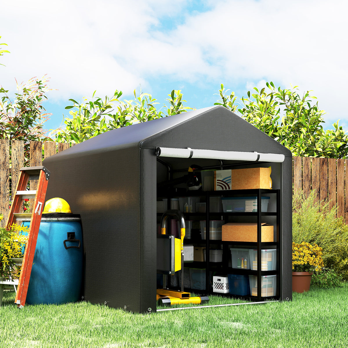 Portable Bicycle Shed with Galvanised Steel Frame and Large Door, Waterproof Outdoor Shed for Garden Tools – view 7