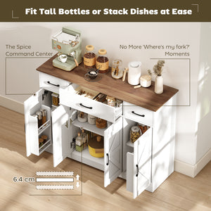 47" Buffet Cabinet with Soft-Close Hinges, Farmhouse Sideboard with 3 Drawers, Adjustable Shelves and Spice Racks, Black