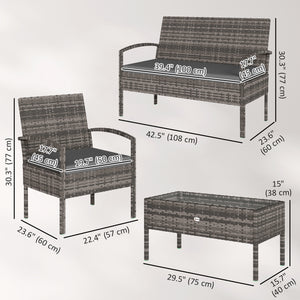 4 Pieces Patio Furniture Set with A Loveseat, Two Armchairs and A Coffee Table, Outdoor Conversation Set, Dark Grey