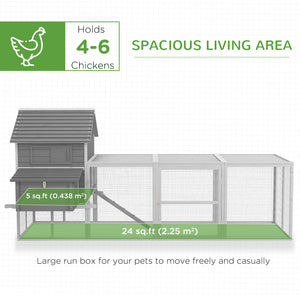 Wooden Chicken Coop with Nesting Boxes, Run, Doors, Tray, Ramp for 4-6 Chickens