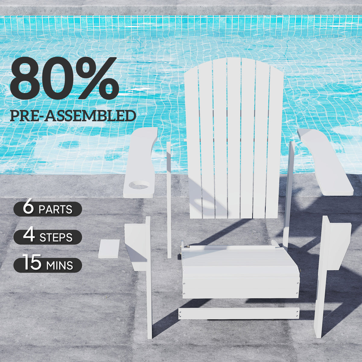 Classic Adirondack Chair Muskoka Chair, Garden Deck Chair with Cup Holder for Patio, Indoor, Backyard, White – view 4